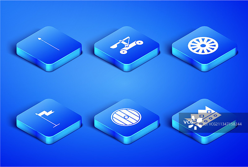 国王皇冠中世纪长矛圆形木盾套装图片素材