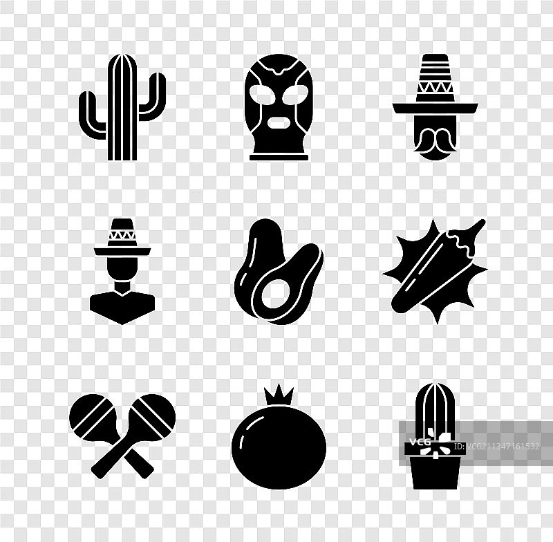 仙人掌、墨西哥摔跤手、戴墨西哥帽的男人合集图片素材