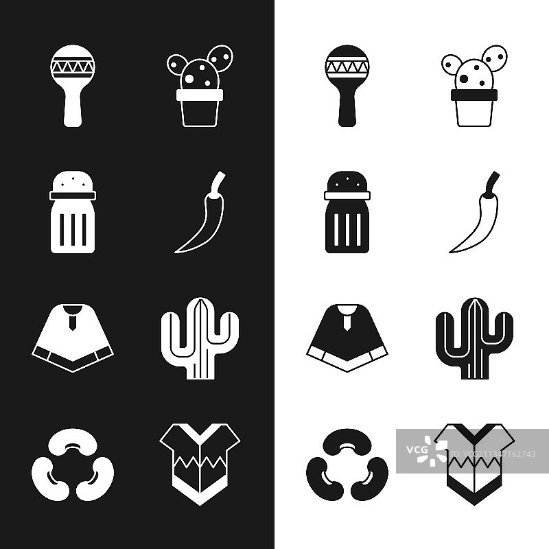 红辣椒盐瓶沙锤和仙人掌图片素材