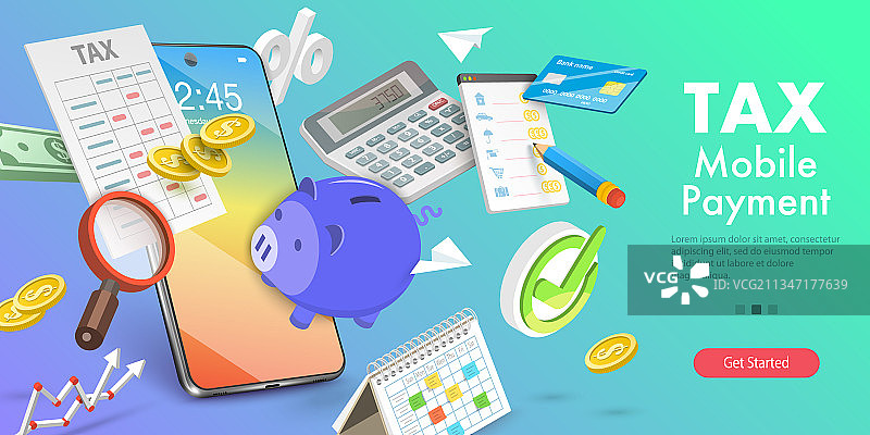 3D概念税务手机图片素材