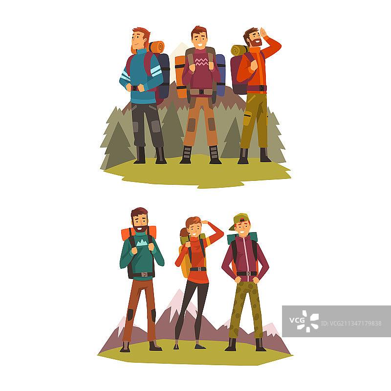 背着背包徒步旅行的年轻人角色图片素材