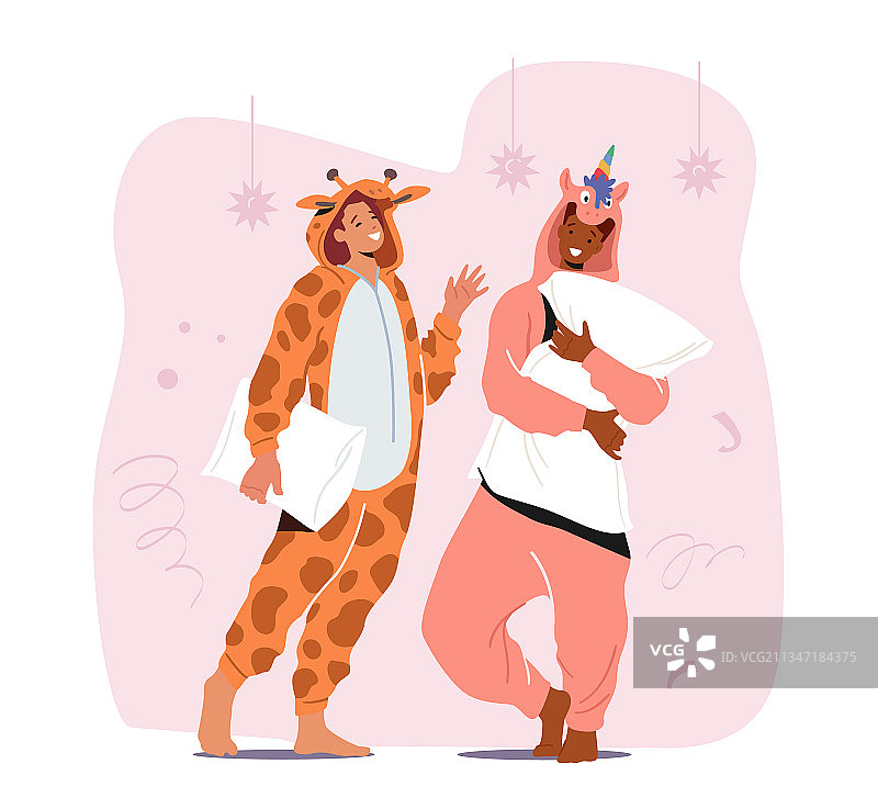 穿着睡衣的年轻男女图片素材