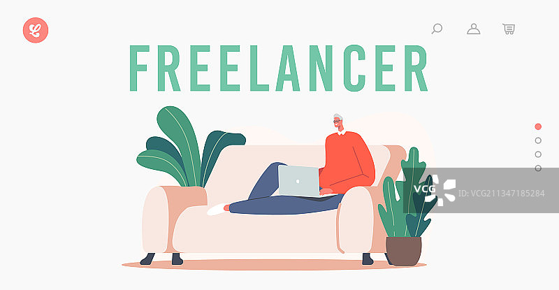 自由职业者着陆页模板：放松的老年人图片素材