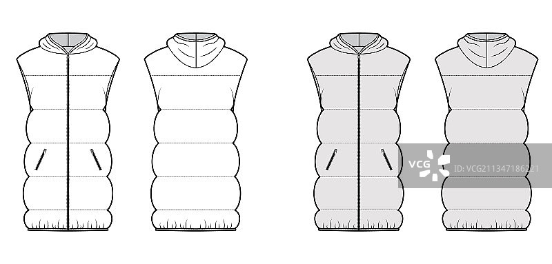 羽绒背心连帽马甲技术款式图片素材