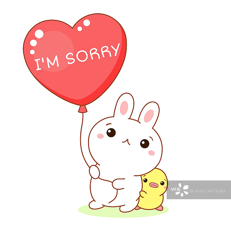 不开心的可爱兔子和小鸭子图片素材