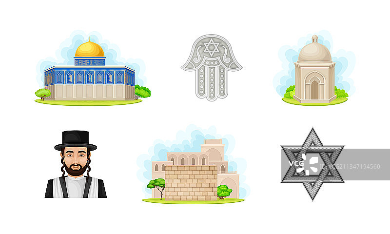 带有圆顶岩石的以色列或犹太元素图片素材