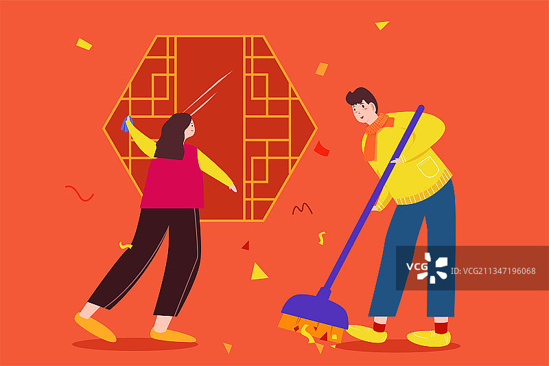 腊月二十四 扫房子矢量插画图片素材