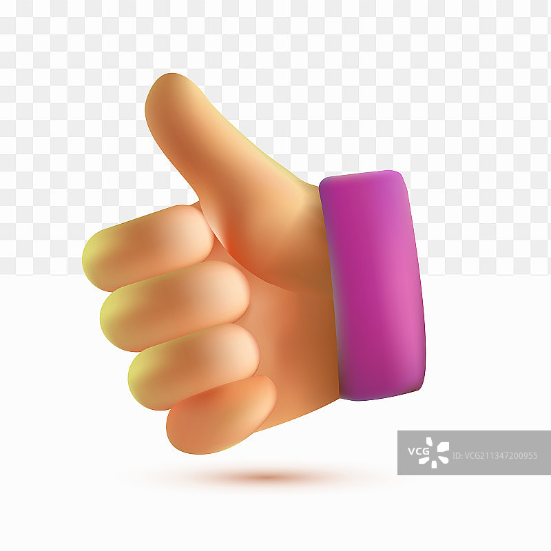 白色透明背景上的3D卡通点赞图片素材