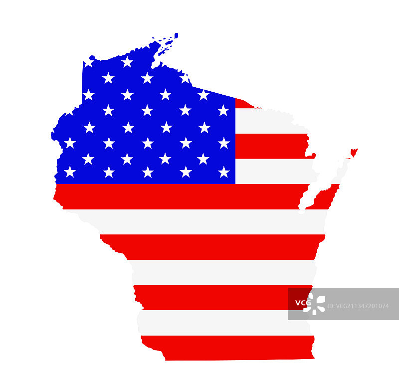 威斯康星州地图轮廓和美国国旗图片素材