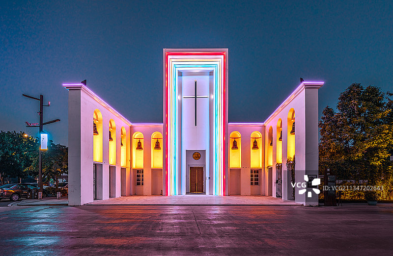 广州增城白教堂夜景图片素材