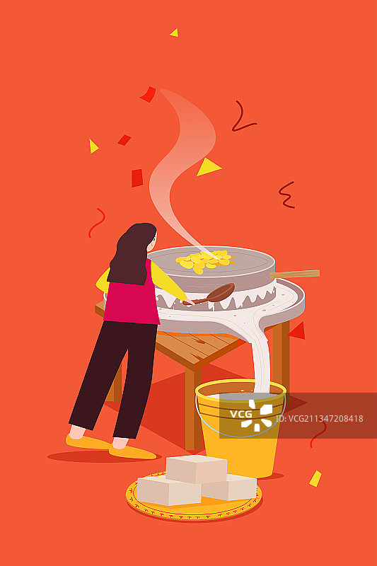 腊月二十五推磨做豆腐矢量插画图片素材