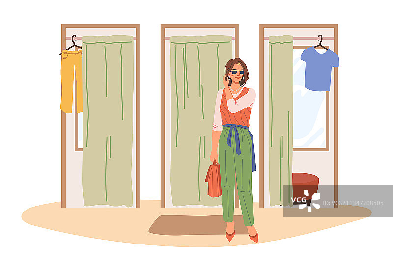 女人从试衣间出来，购物女郎图片素材