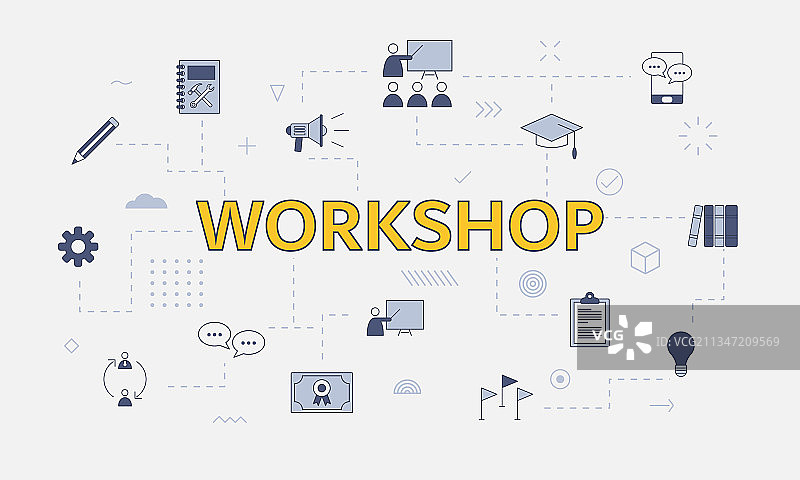 带有大字体的图标集工作坊概念图片素材
