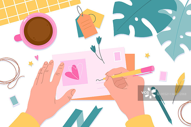 手持明信片图片素材