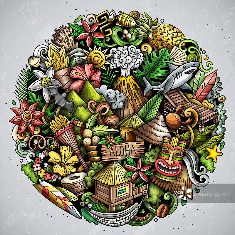 夏威夷卡通涂鸦图片素材