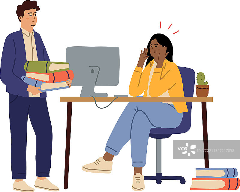 疲惫的办公室职员：过度劳累的女人和经理图片素材