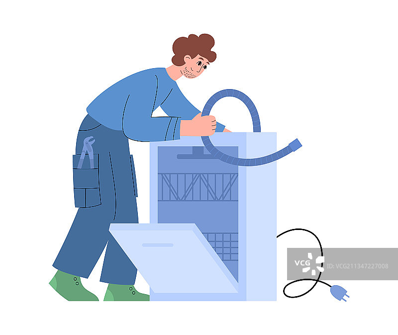 穿制服的专业水管工修理洗碗机图片素材