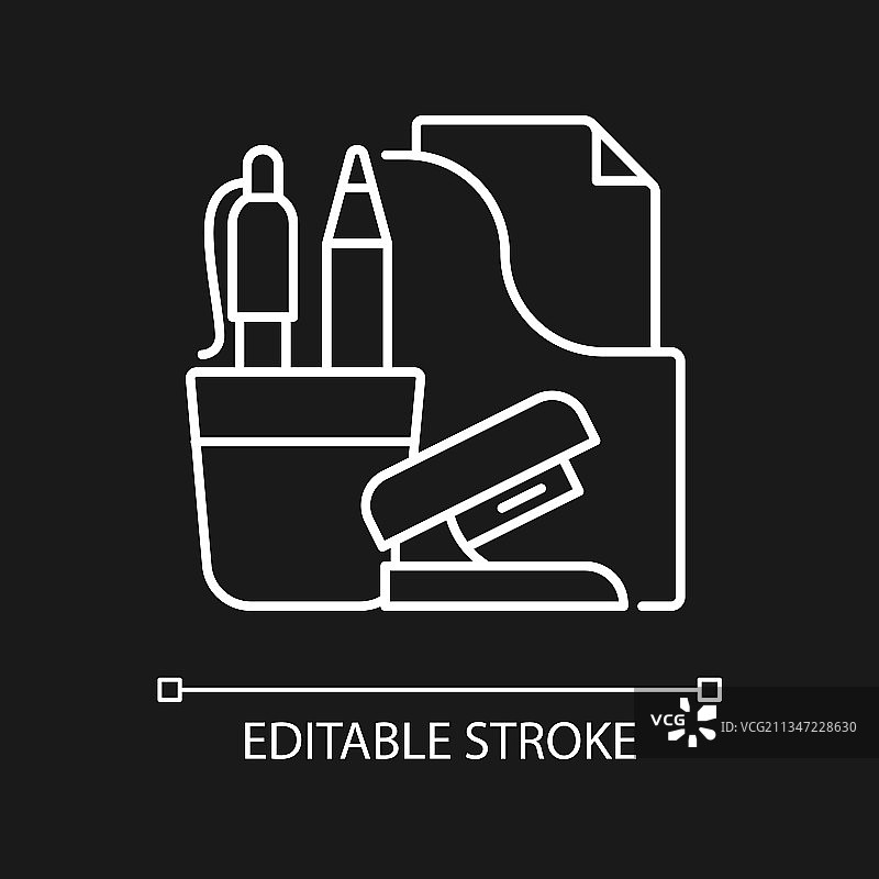 深色主题的办公用品白色线性图标图片素材