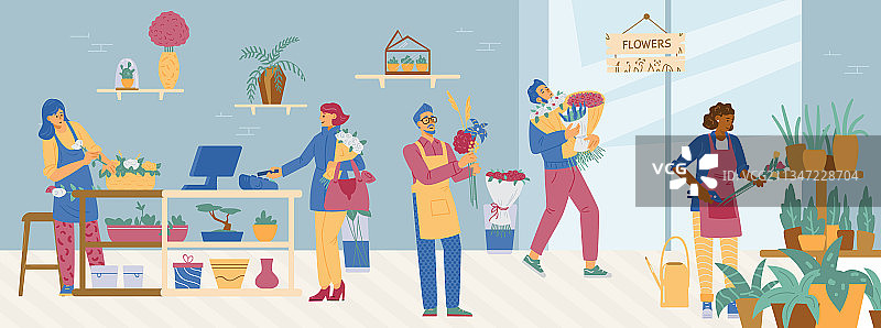 有售货员和顾客的花店图片素材