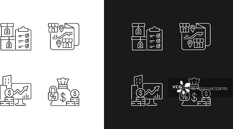 公司股票和特许经营线性图标集图片素材