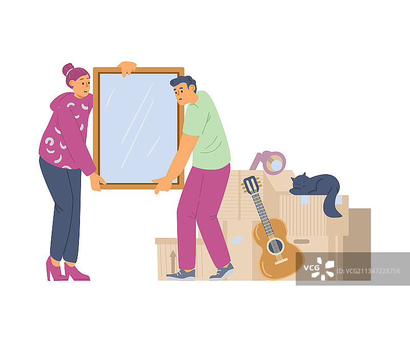 年轻夫妇搬进新房或公寓图片素材