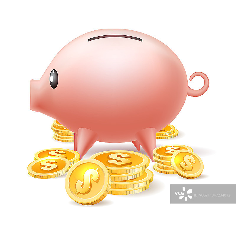 带现金硬币的小猪储蓄罐图片素材