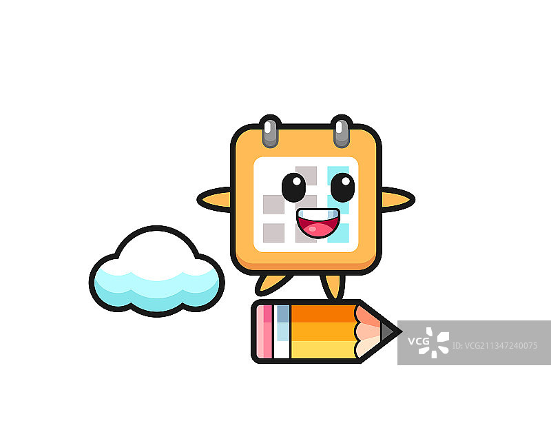 骑在巨型铅笔上的日历吉祥物图片素材