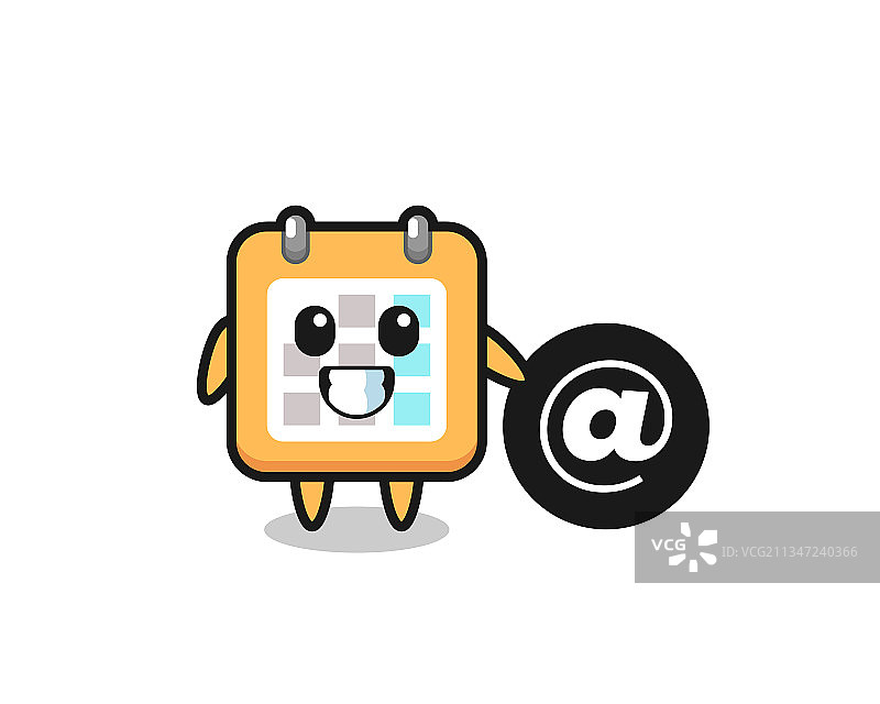 卡通日历站在@符号旁图片素材