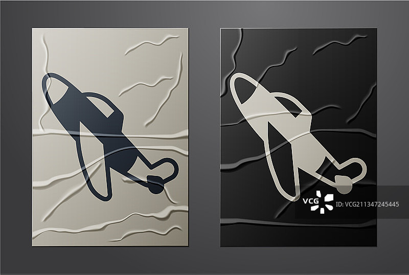 白色玩具飞机图标，褶皱纸背景图片素材