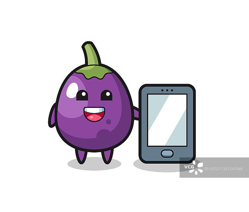 卡通茄子拿着智能手机图片素材