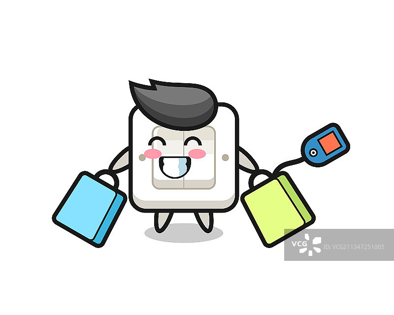 拿着购物袋的灯开关吉祥物卡通图片素材