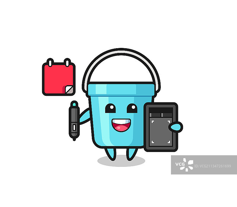 作为平面设计师的塑料桶吉祥物图片素材