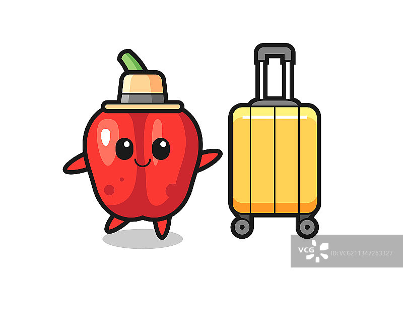 度假时携带行李的红色甜椒卡通图片素材