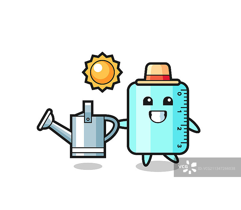 卡通人物尺子拿着喷壶图片素材