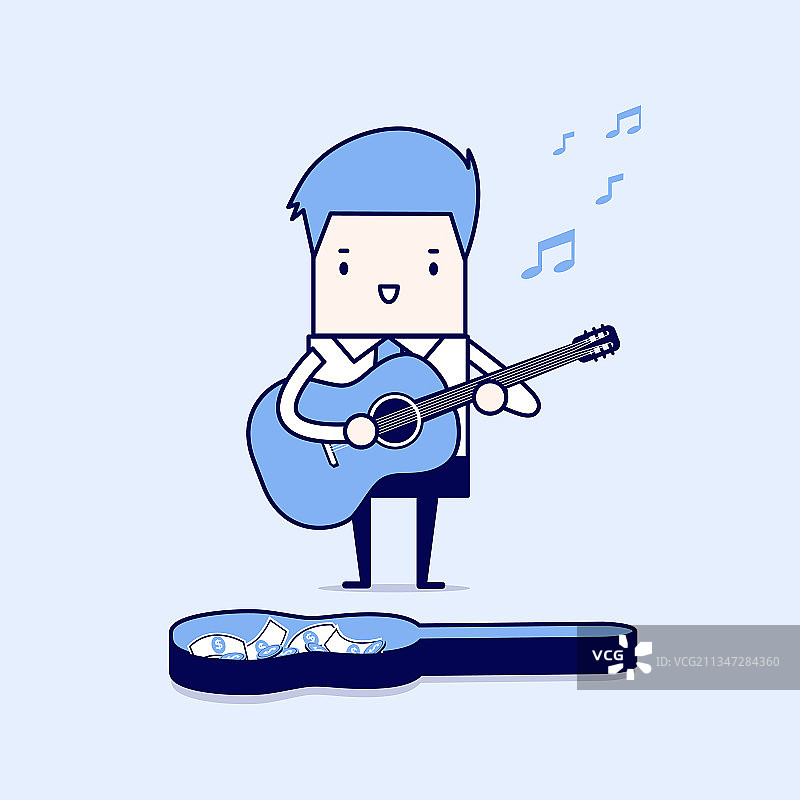 弹吉他赚钱的卡通商人图片素材