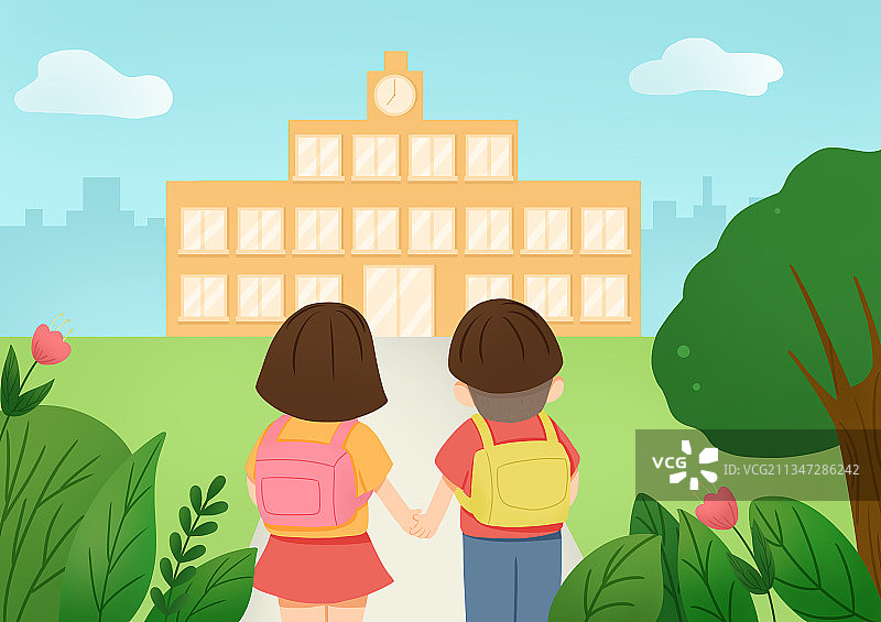 户外 学校 学生 开学 书包图片素材