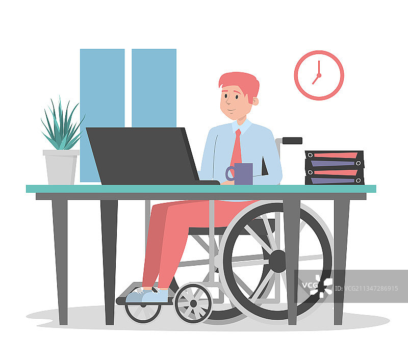 在办公室工作的轮椅男子（已隔离）图片素材
