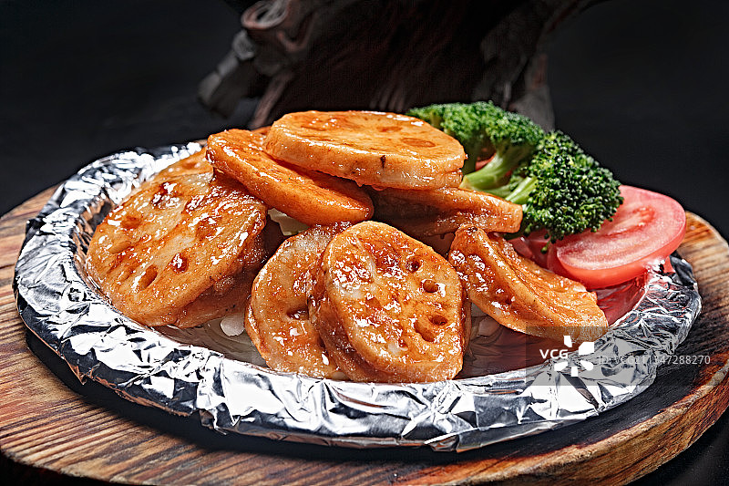 铁板烧汁煎醸藕夹图片素材