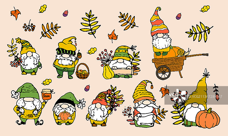 秋季侏儒手绘合集图片素材