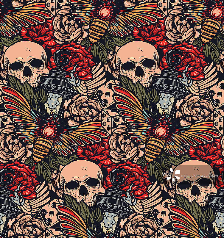 纹身主题彩色无缝背景图片素材