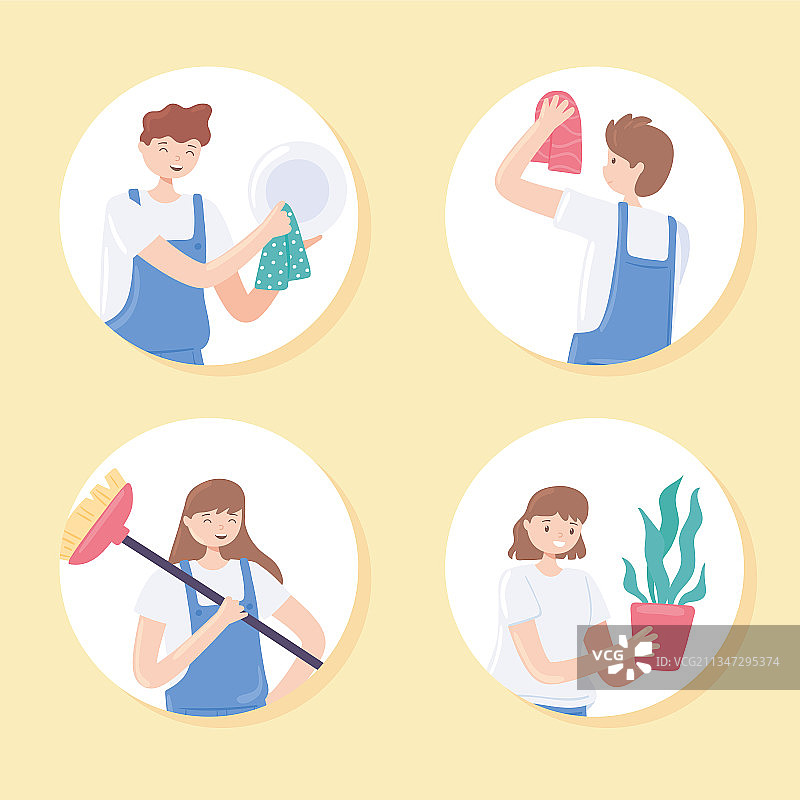 人们进行家庭清洁活动图片素材