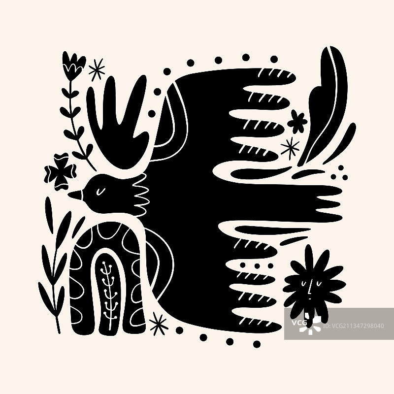 可爱的斯堪的纳维亚鸟类艺术乡村风格图案图片素材