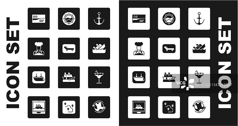 锚、日光浴床、遮阳伞和厨师明信片图片素材