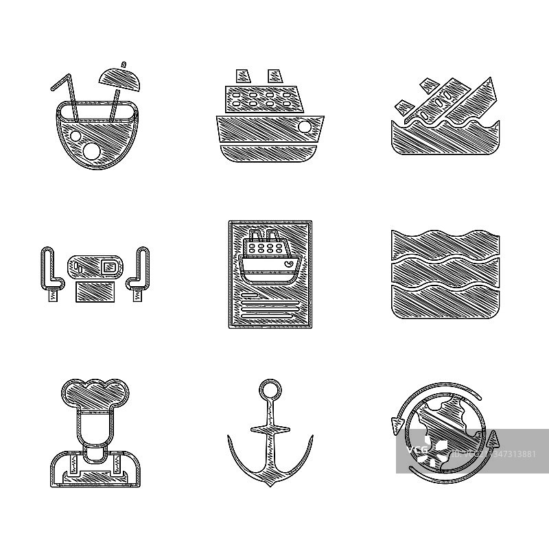 邮轮锚全球海浪厨师套装图片素材