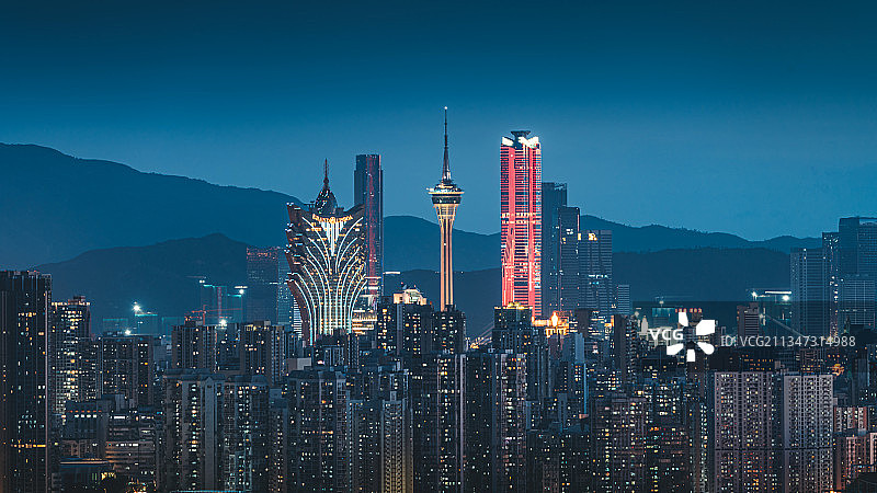 珠海澳门地标建筑同框图片素材