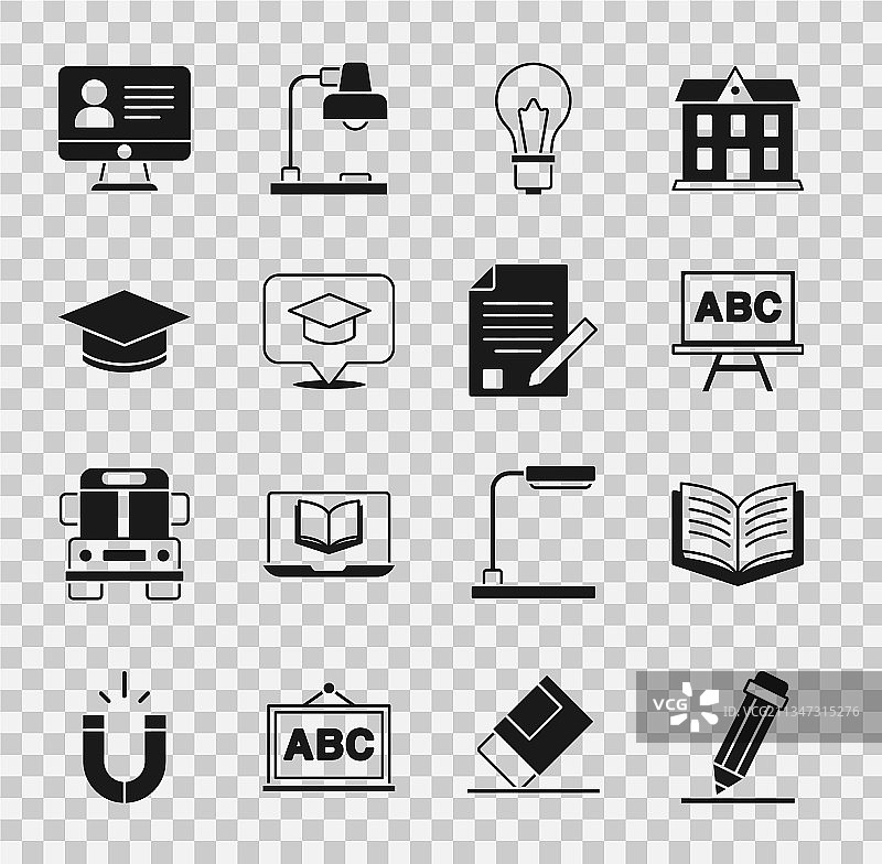 带橡皮擦的铅笔、打开的书本和黑板图片素材