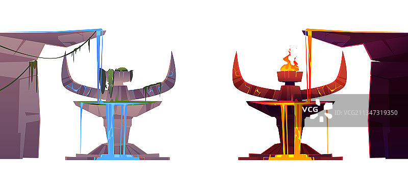 带有水和熔岩流的古代石坛图片素材