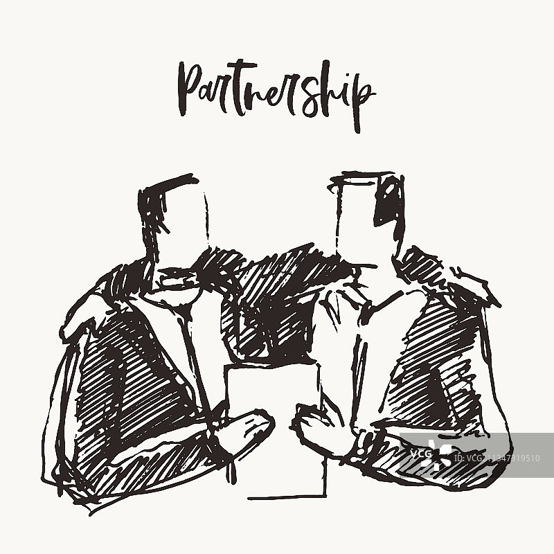 合作团队商务交易素描图片素材