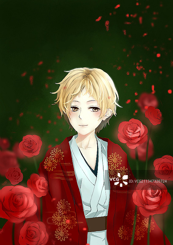 和风美男与玫瑰图片素材