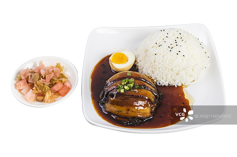 放在盘子里的梅菜扣肉饭图片素材